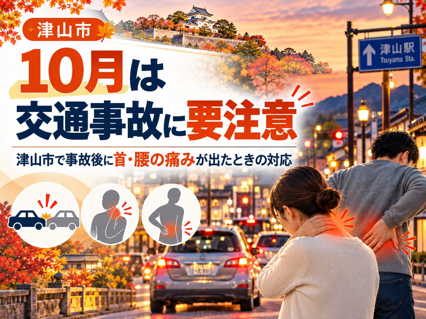 10月は交通事故に要注意｜津山市で事故後に首・腰の痛みが出たときの対応